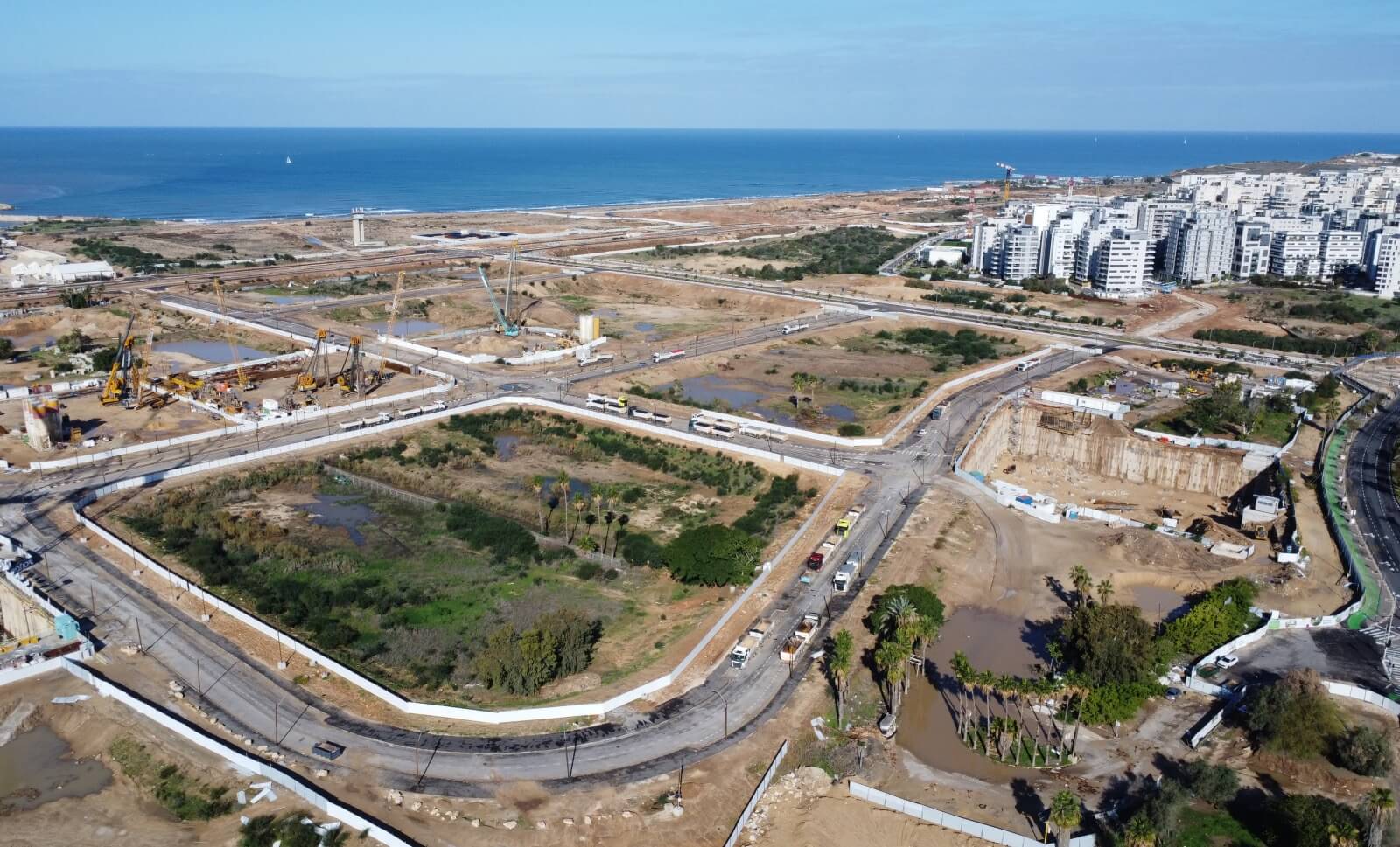 Drone aerial of Eshkol complex construction, January 2026