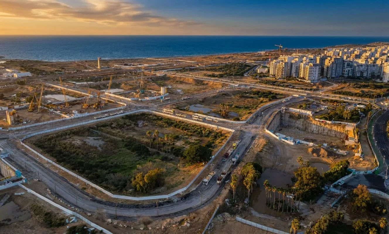 Drone photograph of towers under construction in the Eshkol complex, January 2026
