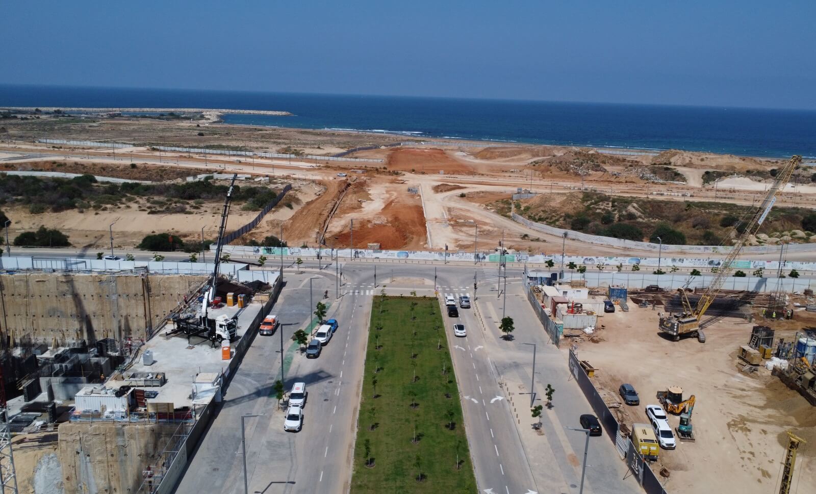 Aerial view of construction works along Einstein Street, June 2025
