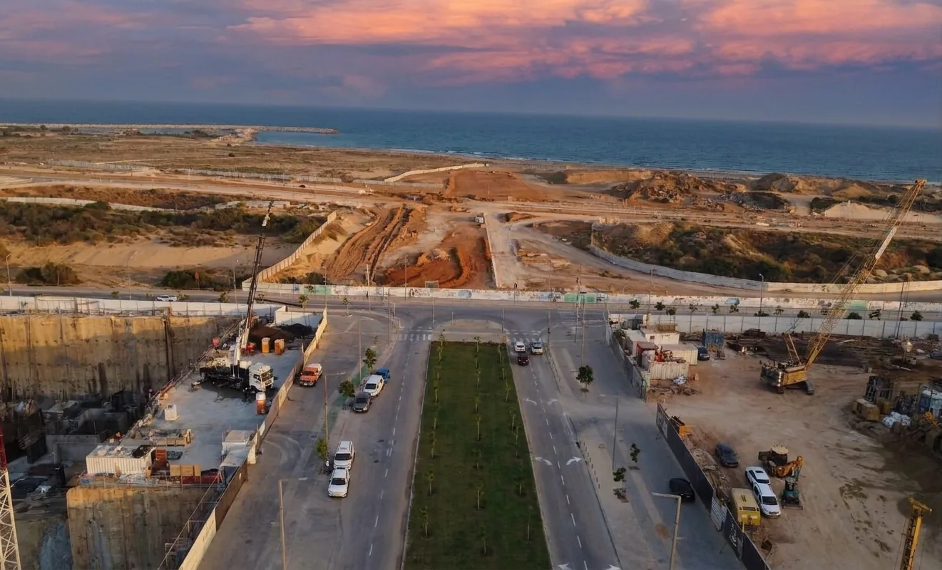 Aerial view of construction works along Einstein Street, June 2025