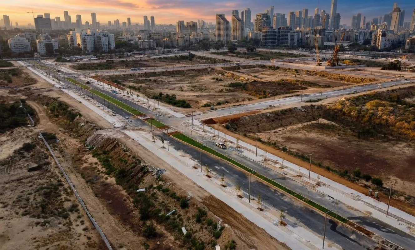 Drone photograph of street and infrastructure works in the Eshkol complex, June 2025