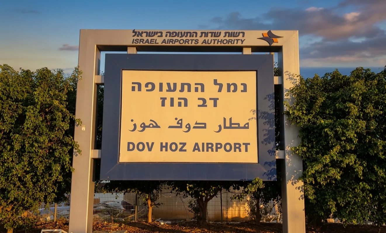 Sde Dov airport entrance sign
