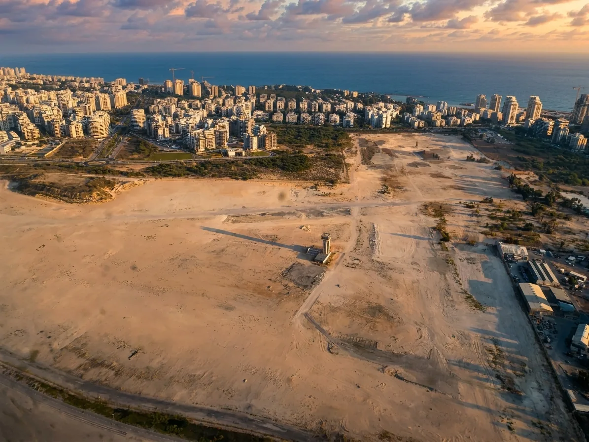 Aerial photograph of the demolished Sde Dov airport site in October 2020