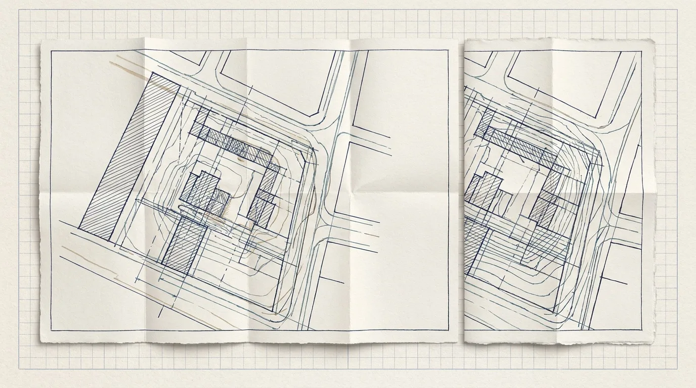Survey drawing of a tender document with labeled sections and a sealed bid envelope