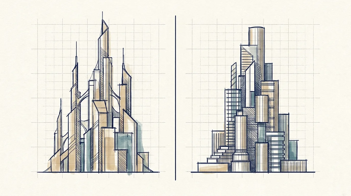 Survey drawing comparing two coastal tower skylines side by side with dimension lines