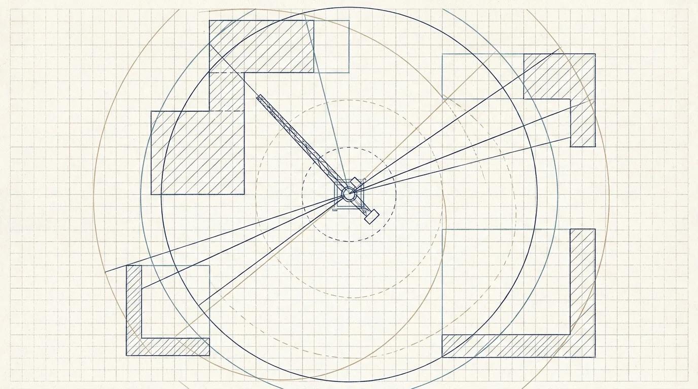 Site plan showing tower crane arms sweeping arcs over building footprints