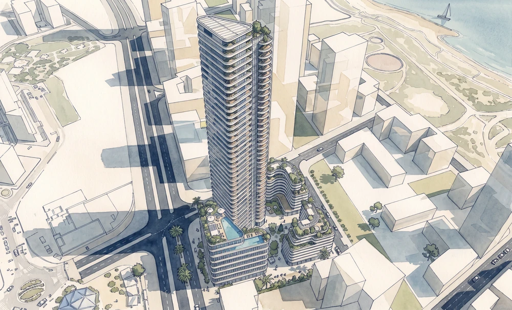 Aviv BeSde Dov aerial rendering