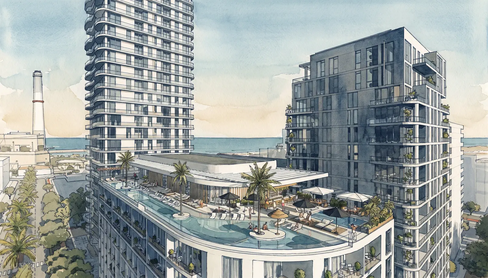 DIMRI YAMA infinity pool amenity rendering