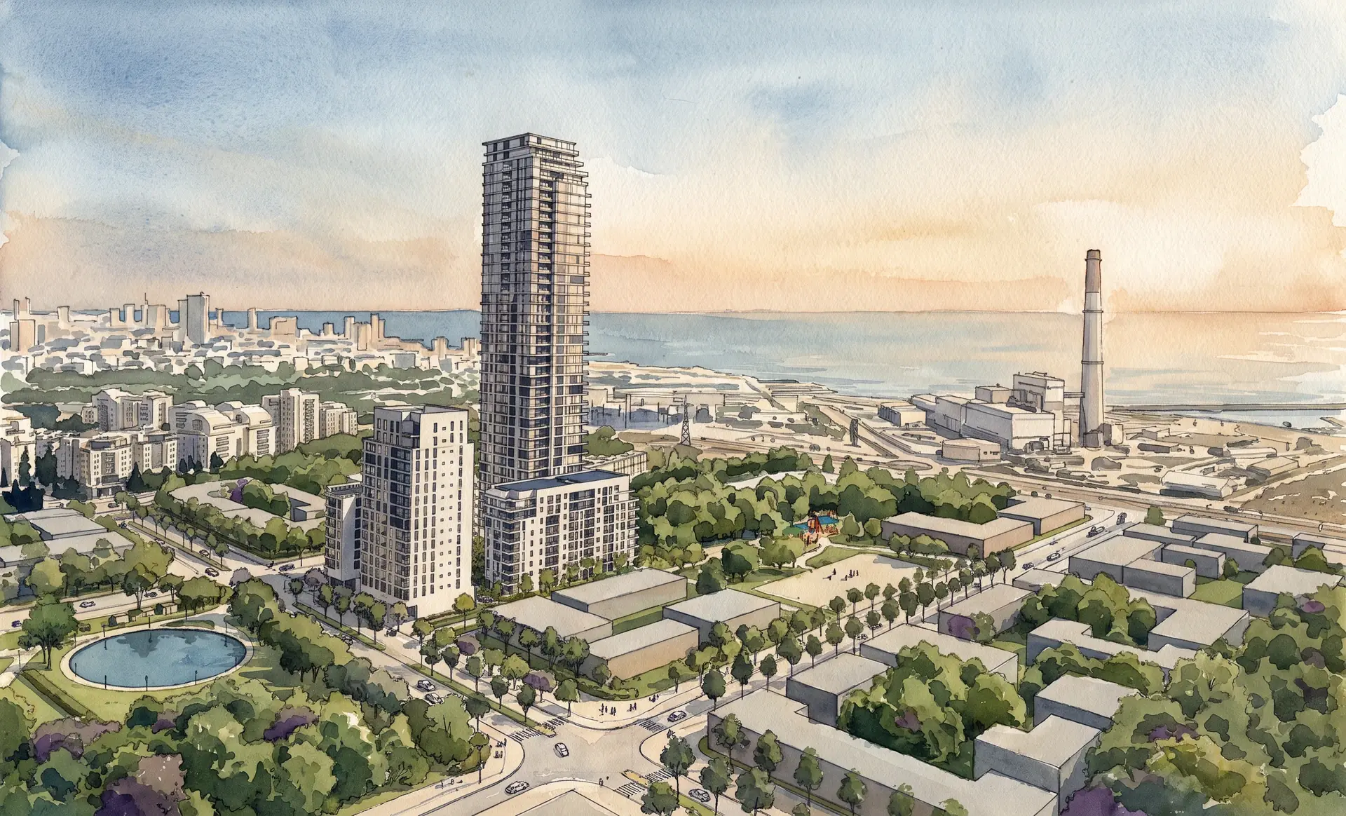 DIMRI YAMA TLV rendering with wave-balcony west facade